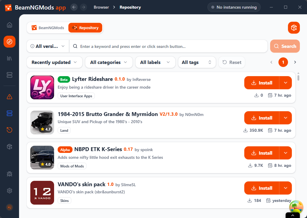 BeamNGMods App repository browser preview